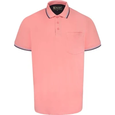 Image of Kam Kingsize Big Size Mens Tipped Polo Shirt Top Short Sleeve Chest Pocket Contrast Trim Pink 5XL (5400C)