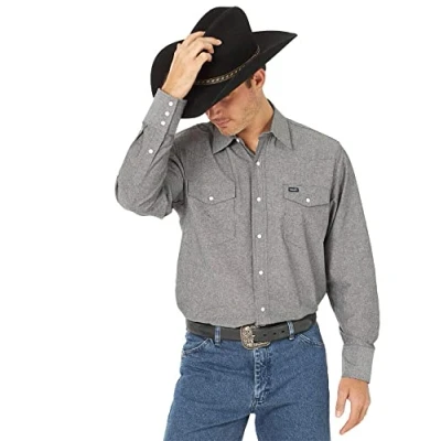 Image of Wrangler Men&#039;s Cowboy Cut Western Long Sleeve Snap Work Shirt Washed Finish Button, Moonless Night, XL Tall