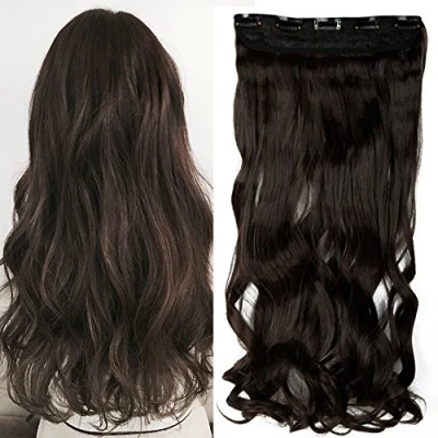 Image of 29&quot;/73cm One Piece Clip In Hair Extensions Curly 130g Hairpieces Wavy 5 Clips Women Beauty Medium Brown