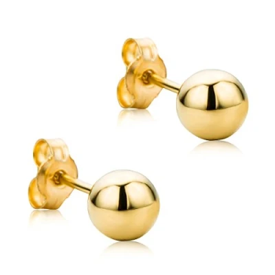 Image of OROVI 9ct (375) Basic Yellow Gold Ball Stud Earrings for Women Solid Earrings, Hypoallergenic Shipped in an Elegant Present Box a Luxurious Unboxing Experience
