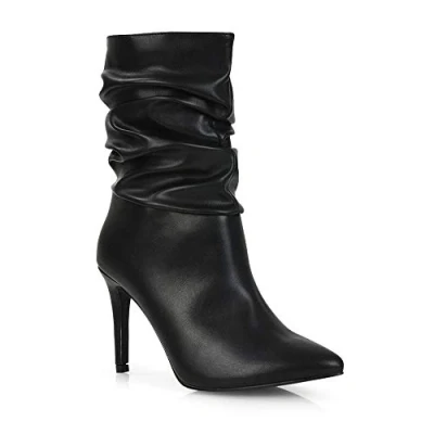 Image of ESSEX GLAM Womens Stiletto Ankle Boots Ladies Slouched High Heel Pointed Toe Daytime Booties Size 3 8 Black Synthetic Leather