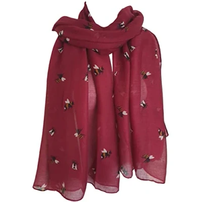 Image of GlamLondon Bumble Bee Print Scarf Ladies Lightweight Fashion Oversize Wrap (ZY Mulberry)
