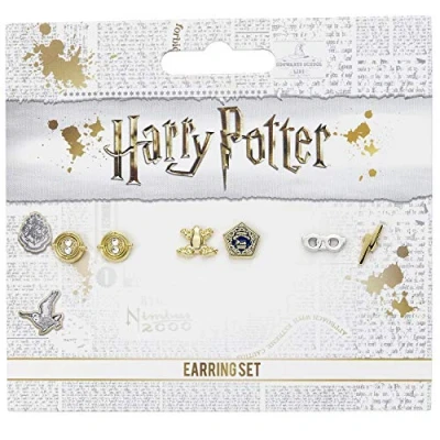 Image of Official Harry Potter Stud Earring Set including Time Turners, Chocolate Frogs, and Glasses with Lightning Bolt earrings by The Carat Shop