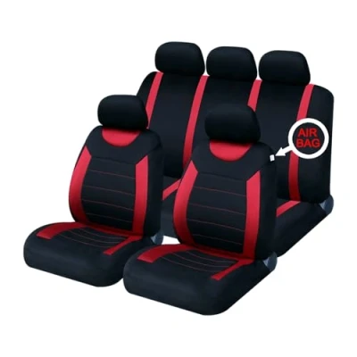 Image of Sakura Car Seat and Headrest Covers Carnaby Red SS5293 Full Set Universal Size Elasticated Hems Side Airbag Compatible Washable Easy Fit