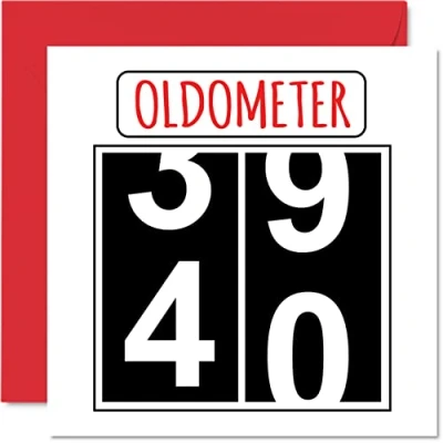 Image of Fun 40th Birthday Cards for Men Woman Oldometer Happy Card Dad Mum Brother Sister Grandad Nanny Grandma Uncle Auntie, 145mm x Greeting Cards,