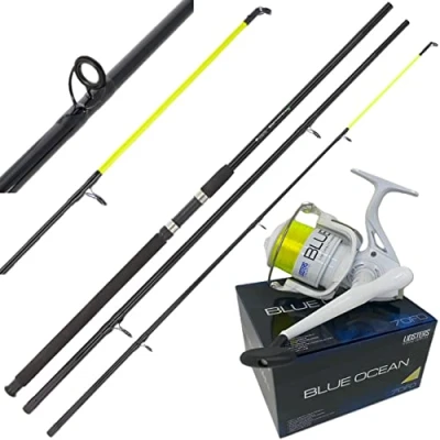 Image of AP Beachcaster Sea Fishing Rod 12ft 3pc +Lidsters BLUE OCEAN 70 Reel Yellow Line