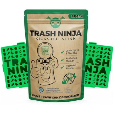 Image of Bin Freshener and Odour Eliminator (2 Pack), Made with Activated Carbon Lasts Up to 3 Months For Bins 30 Litres Air Deodoriser Control Green