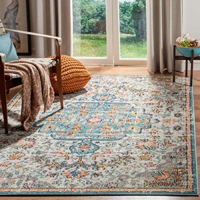Image of SAFAVIEH Modern Chic Rug for Living Room, Dining Bedroom Madison Collection, Short Pile, in Grey and Light Blue, 122 X 183 cm