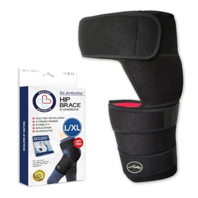 Image of Doctor Developed Strengthening &amp; Stabilizing Hip Brace for Men Women Sciatica Pain Relief Compression Wrap Support With Medical Handbook (L/XL, Black)