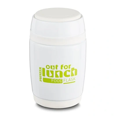 Image of Pioneer Vacuum Insulated Leakproof Soup/Food Flask with Spoon, 8 Hours Hot 24 Cold, White, 380 ml