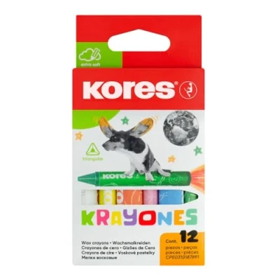 Image of Kores Wax Crayons Krayones Triangular for Kids, Toddler Crayons, Mess Free Colouring, Box of 12 Assorted Colours