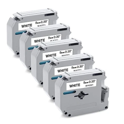 Image of 5 x COLORWING MK 221bz 9mm 8m Replacement for Brother M Tape K221 221 Black on White Cassettes 0.35inch P Touch PT 90 M95 80 100 110 65 70 85