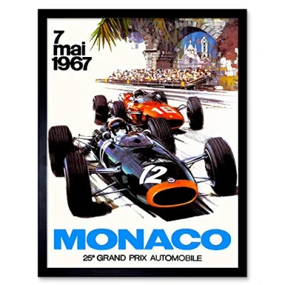 Image of Wee Blue Coo Vintage Transport Monaco 25 Grand Prix Automobile 1967 Race Art Print Framed Poster Wall Decor 12X16 Inch