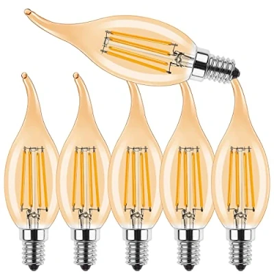Image of ProCrus E14 LED Light Bulb,4W Dimmable Candle Vintage Lamp,Small Edison Screw SES Bulb Shape for Chandelier,2700K Warm White,4W Replaces 40 Watt,400LM,Dimmable,Amber,Pack of 6
