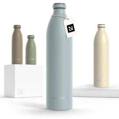 Image of LARS NYSØM Stainless Steel Insulated XL Water Bottle 12oz 17oz 25oz 34oz 51oz Thermo Flask for Hot and Cold Beverages Leakproof Drinking (Sky Blue, 1500ml)
