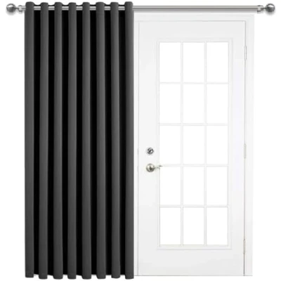 Image of Imperial Rooms Blackout Door Curtains for Bedroom 66x84 inch Drop Living Room Grey Eyelet Super Soft Ring Top Black Out Thermal Insulated Curtain with Tieback Single Panel (167x213cm)