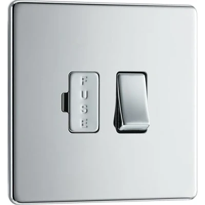Image of BG Electrical Switched Fused Connection Unit, Spur Switch, Double Pole, Screwless Front Plate, Slim Profile, Premium Flatplate, Polished Chrome, 13A, FPC50