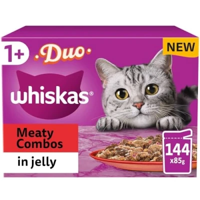 Image of Whiskas 1+ Meaty Combos in Jelly, 144 x 85g Pouches, Adult Wet Cat Food