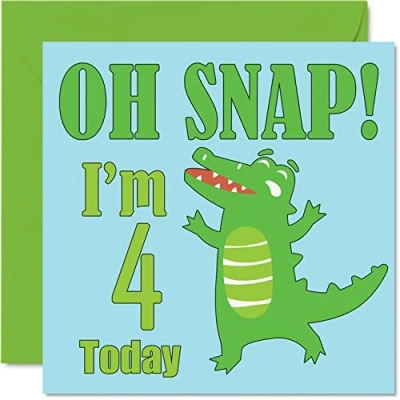 Image of 4th Birthday Card Boy Oh Snap! Crocodile Happy 4 Year Old Boy, Boys Cards for Him, 145mm x Greeting Son, Brother, Grandson, Nephew, Cousin, God Fourth