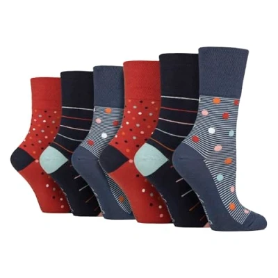 Image of 6 Pairs Womens Sockshop Cotton Socks Gentle Grip 4 8 UK (UK, Numeric, 4, 8, Regular, SOLRH269)