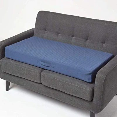 Image of HOMESCAPES Navy Blue Quilted 2 Seater Booster Cushion with Removable Cover 100cm Long 10cm Deep Firm Orthopaedic Foam for Two Sofa Seat Pad Soft 100% Cotton Washable