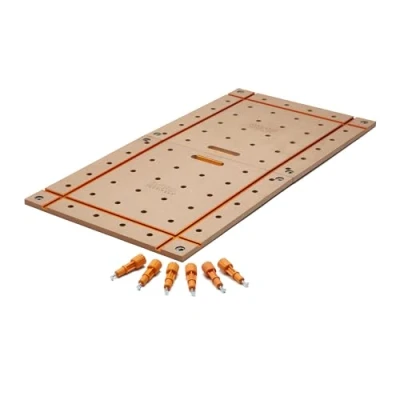 Image of BORA Centipede Folding T Track Table Top Work Stand Saw Horses 24&quot; x 48&quot;, Wood with 20mm Dog Holes + 6 Quick Twist Locks for a Portable Setup Workbench, CK24TM