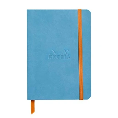 Image of RHODIA 117357C Soft Turquoise Notebook A6 Dotted Dot 144 pages Clairefontaine Ivory Paper 90 g/m Bookmark, Elastic Closure Faux Leather Cover Rhodiarama Collection