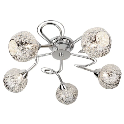 Image of Souk 5 Light Multi Arm Ceiling Semi Flush Chrome with Fretwork Shades, G9