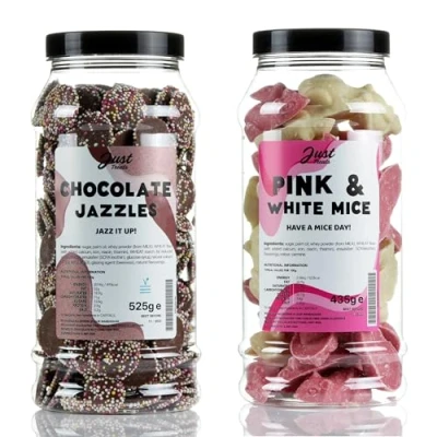 Image of Just Treats Pink and White Mice Chocolate Jazzies Sweet Gift Jars of Pink, White, Delight 26,6