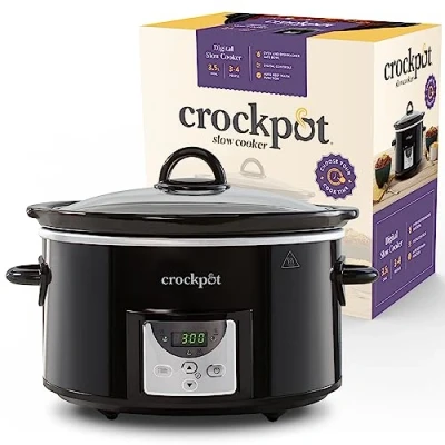 Image of Crockpot Digital Slow Cooker 3.5 L (3 4 People) Programmable Countdown Timer UK 3 Pin Plug Black [CSC113]