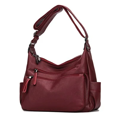 Image of Artwell Fashion Crossbody Bag For Women Shoulder Soft PU Leather Handbags Purses Multi Pocket Hobo Tote (Wine Red)