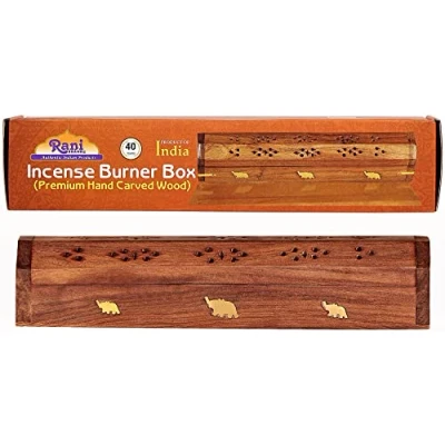 Image of Rani Incense Burner Box (Premium Hand Carved Wood) Stick Holder Ash Catcher Ideal for Meditation and Home Décor Ritual Purpose Makes a Great Gift!