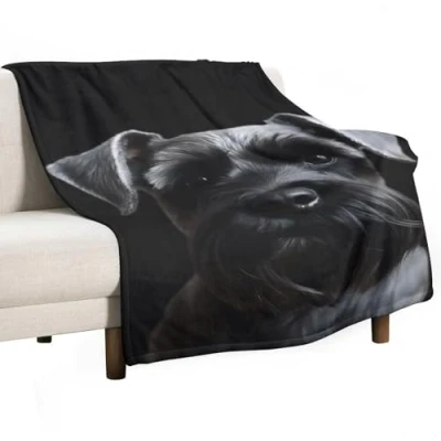 Image of Flannel Throw Blanket, Super Soft Blankets 30&quot;x50&quot;, Warm Plush and Throws, Lightweight Cozy Fuzzy Blanket for Couch Sofa Bed, Black Schnauzer Dog All Season