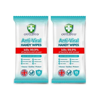 Image of GreenShield Anti Viral Handy Wipes 15&#039;s Kills 99.9% of Bacteria (2 Pack)