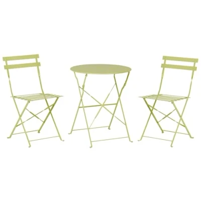 Image of Outdoor Patio 3 Piece Bistro Set Dark Green Steel Round Table and Chairs Fiori