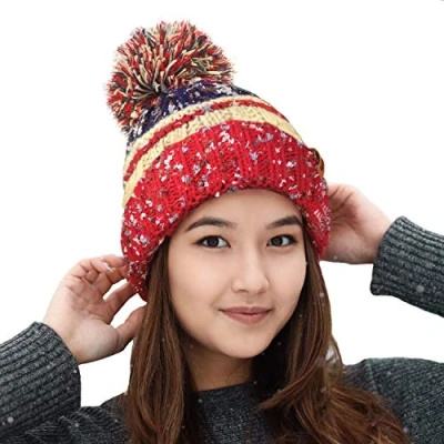 Image of RockJock R80 Thermal Insulating Ribbed Beanie Bobble Hat with Cosy Fleece Lining RED/Cream