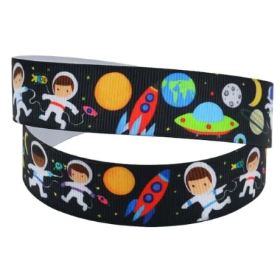 Image of Spaceship 2m x 22mm Wide for Personalised Birthday Cake Decoration Ribbon &amp; Decorating Ideas Present Gift Wrap Bows Toppers or Wrapping Bags Box Balloon String Cards Art Craft