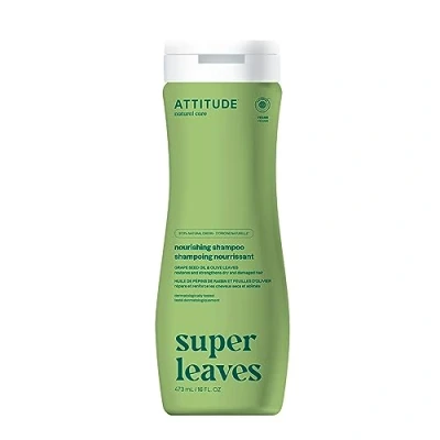 Image of ATTITUDE Nourishing Hair Shampoo, EWG Verified, For Dry and Damaged Hair, Naturally Derived Ingredients, Vegan Plant Based, Grapeseed Oil Olive Leaves, 473 mL