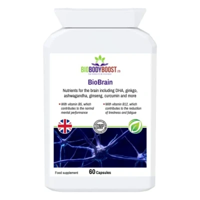Image of BioBrain Mental Performance Brain Supplement Plus Energy and Immunity Support Korean Panax Ginseng, Guarana, Bacopa Monnieri, Ginkgo Leaf, Ashwagandha, Green Tea 60 Vegan Capsules