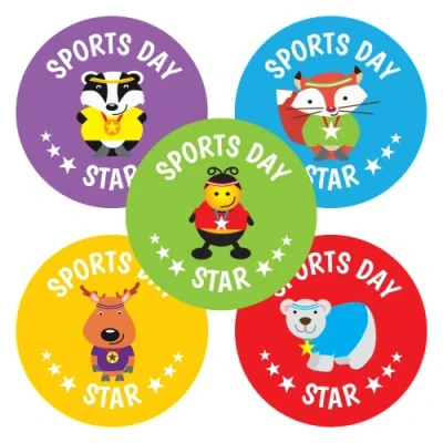 Image of SuperStickers Animal Sports Day Star Sticker Variety Sheet. 125 stickers. 28mm.
