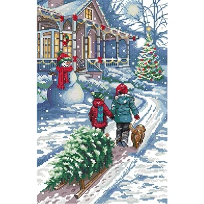 Image of Awesocrafts Cross Stitch Kits, Christmas Snow Scene Easy Patterns Stitching Embroidery Kit Supplies, Counted (Counted)