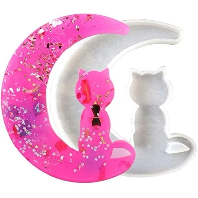 Image of Making Jewelry Decor DIY Silicone Mold Epoxy Resin Crystal Glue Casting Mould (Moon Cat)