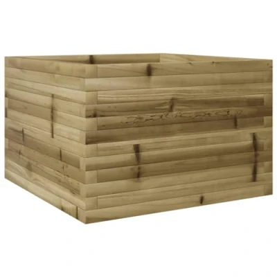 Image of vidaXL Wooden Garden Planter 70x70x45.5 cm Brown Pine Square Raised Bed for Flowers, Vegetables, Herbs Weather Resistant