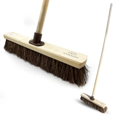 Image of 18&quot; Garden Broom Outdoor with Durable Support Bracket Yard Brush Heavy Duty 120 cm Wooden Handle Natural Stiff Bassine Hard Bristle Sweeping