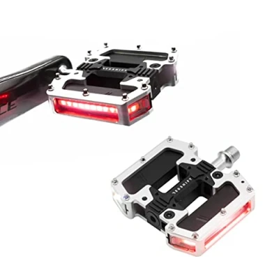 Image of REDSHIFT ARCLIGHT PRO Flat Bicycle Pedals with LED Lights, Auto On Off, 36+ hr Battery, USB Rechargeable, Weatherproof, Aluminum Bike Pedal 9/16in Steel Spindle and Traction Pins Silver