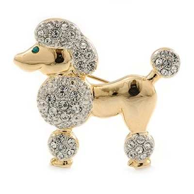 Image of Avalaya Two Tone Clear Austrian Crystal Poodle Dog Brooch 40mm Width