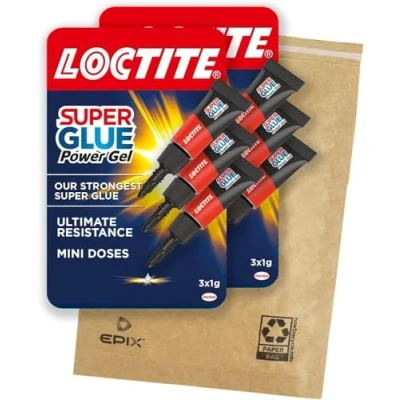 Image of Loctite Mini Trio Power Gel, Strong Super Glue Gel for Repairs, All Purpose Adhesive Flexible Materials, Easy to Use Clear Glue, 3 x 1g 2