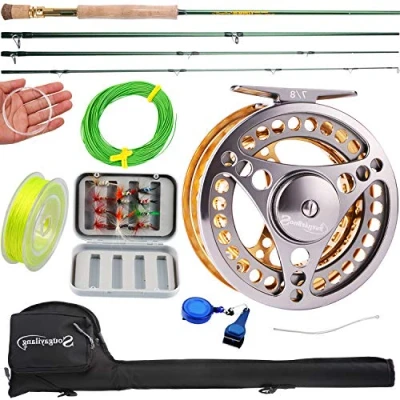 Image of Sougayilang Fly Fishing Rod Reel Combos with Lightweight Portable and Reel,Fly Complete Starter Package(Golden 7/8)