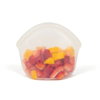 Image of Food Huggers Hugger Bags Silicone Reusable Lunch &amp; Snack Bag Durable Storage, BPA Free, Dishwasher Freezer Safe, Stand Up Resealable Produce Pouch Small 13 fl oz, Clear