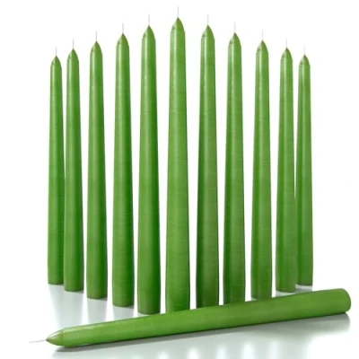 Image of CANDWAX 30 cm Taper Candles Set of 12 Dripless and Smokeless Candle Unscented Slow Burning Sticks Ideal as Dinner Green
